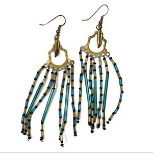 Western Beaded Feather Chandelier Earrings